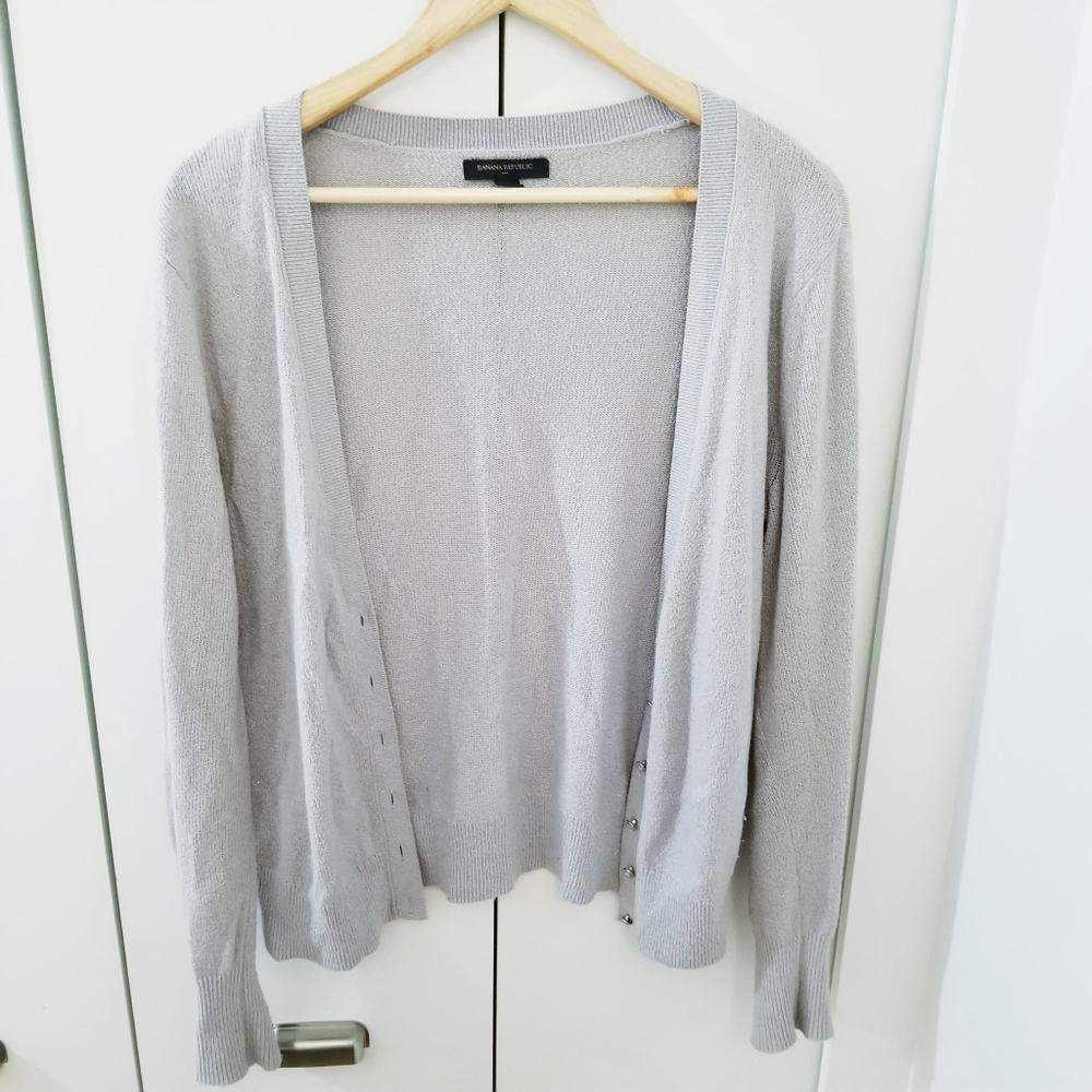 3/$45 Banana Republic| Grey Silver Gem Buttons Cardigan Cotten Sweater